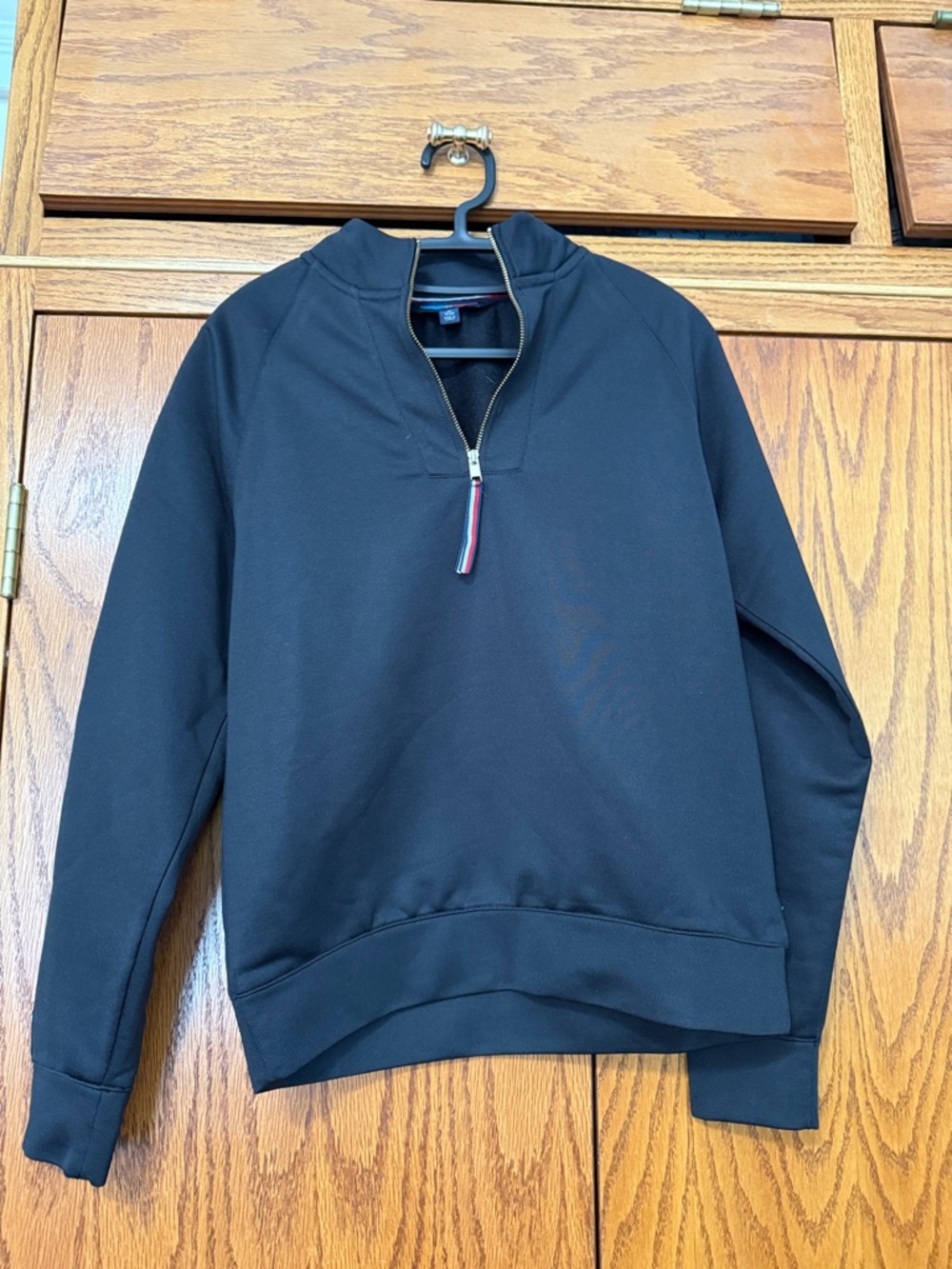 Tommy Hilfiger Black Quarter-Zip Pullover with Flag Zip Pull